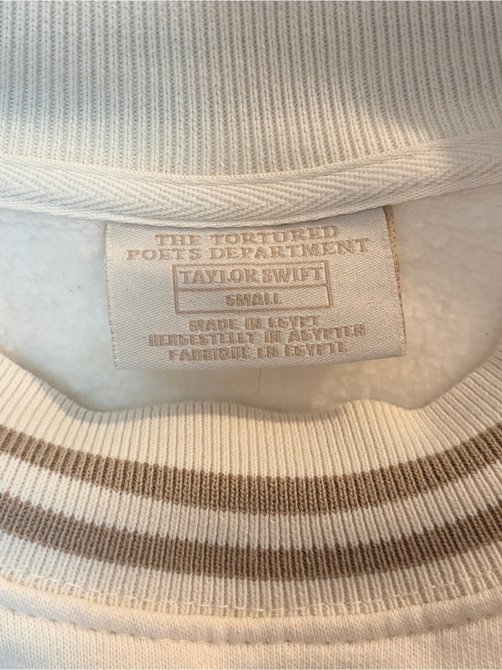 Taylor Swift TTPD Cream and Tan Striped Crewneck Sweatshirt - Picture 5 of 5